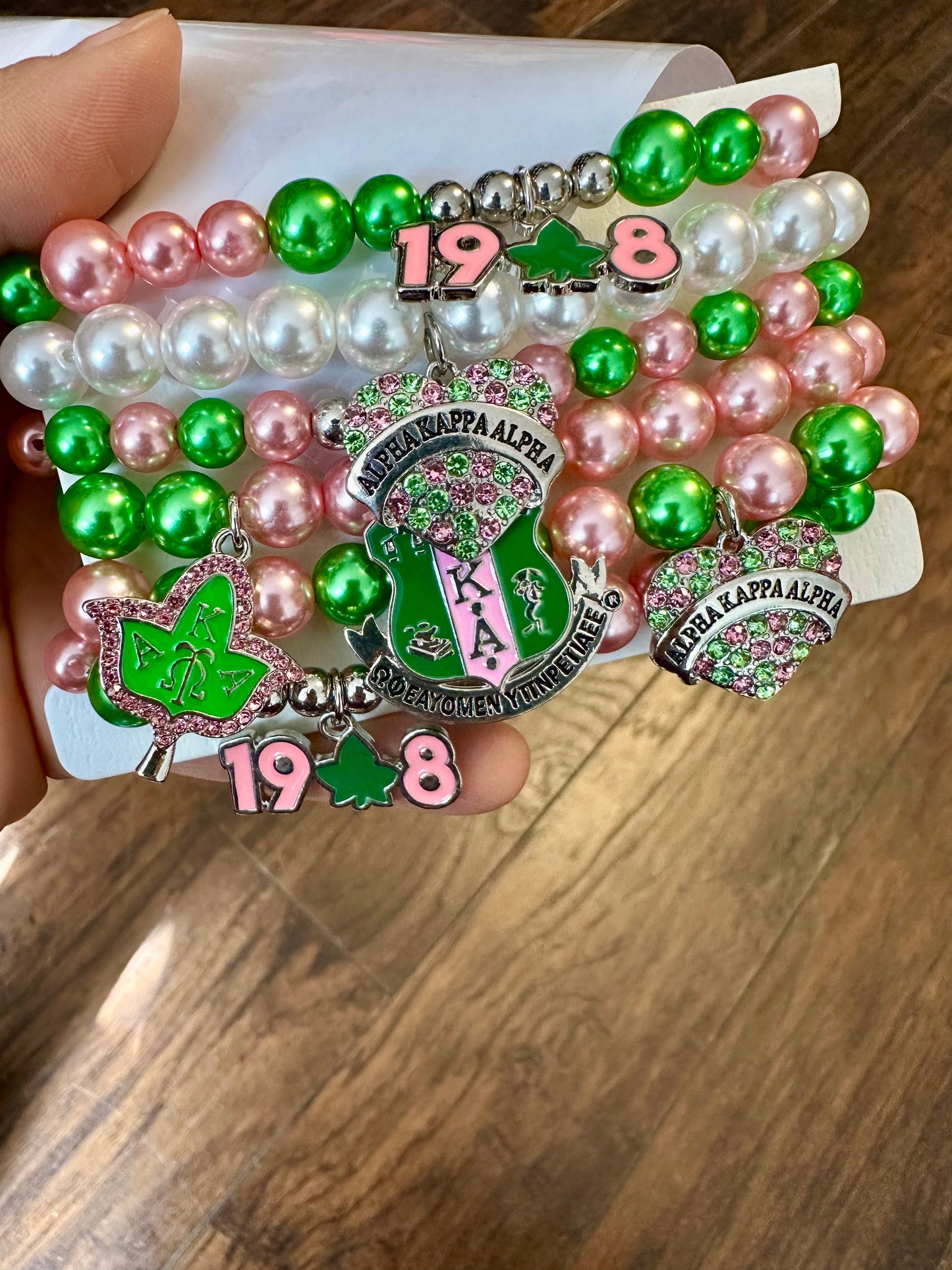 6pcs pink green sorority bracelets