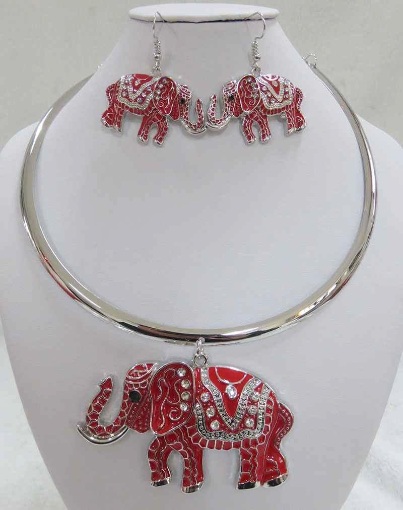 Red Elephant Collar Necklace Set