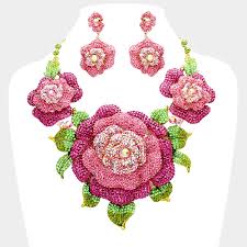 PINK ROSE NECKLACE SET