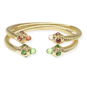 Gold/Pink Green, Set of 2, crystal cablewire bracelets