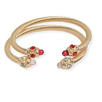 Gold/Red, Set of 2, crystal rhinestone cablewire bracelet