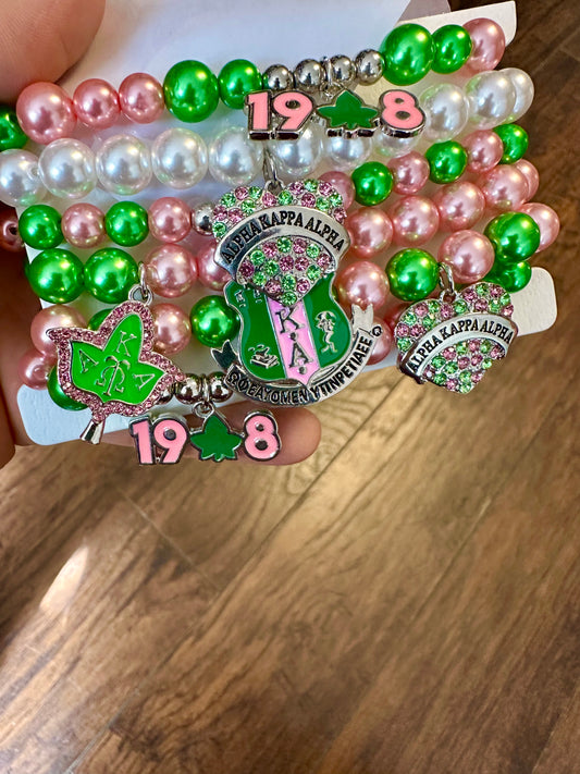 6pcs pink green sorority bracelets