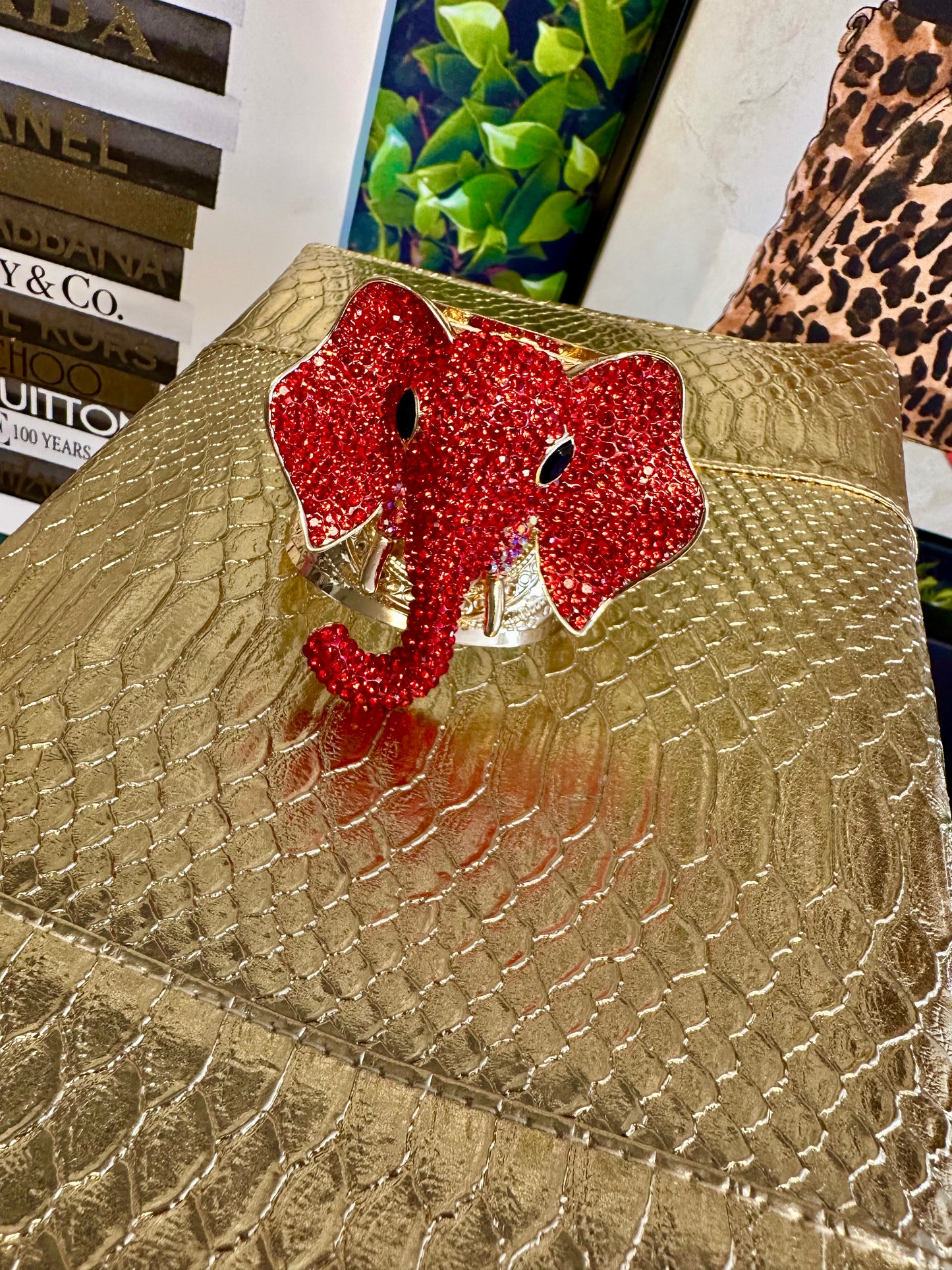 Red elephant bling cuff
