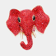 GOLD ELEPHANT BROOCH RED STONES
