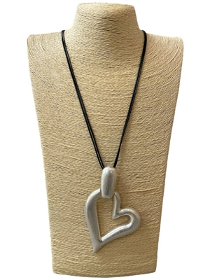 SILVER OPEN HEART LONG NECKLACE