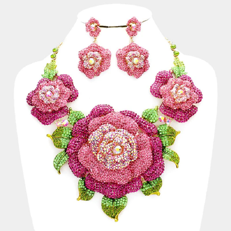 PINK ROSE NECKLACE SET