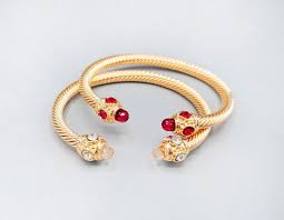 Gold/Red, Set of 2, crystal rhinestone cablewire bracelet