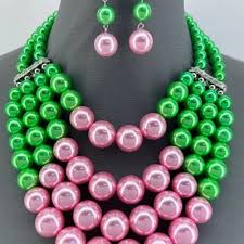 Green with Pink Pearl Necklace Set